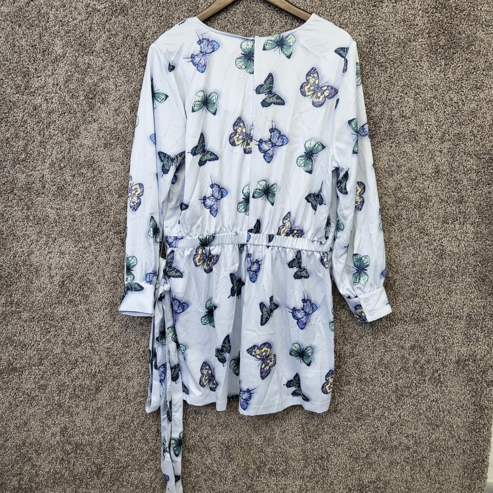 Nina Parker Romper Womens 1X Blue New Butterfly Print Wrap Front Long Sleeve - Picture 2 of 14